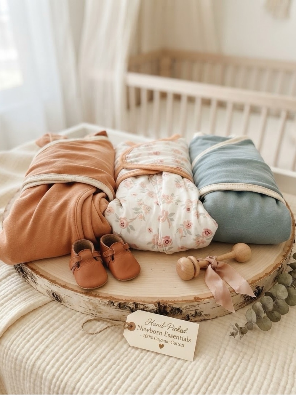 Swaddle Designs Organic Swaddle Trio in Rust, Floral, and Sage Blue